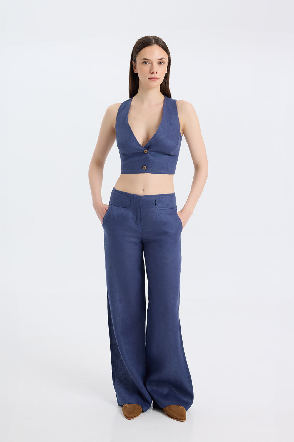 Tailored Linen Wide-Leg Trousers