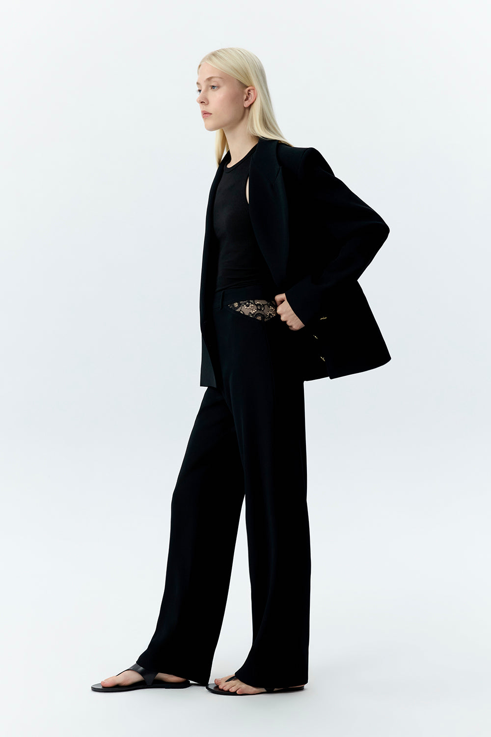 Straight Leg Trousers with Lace Insets