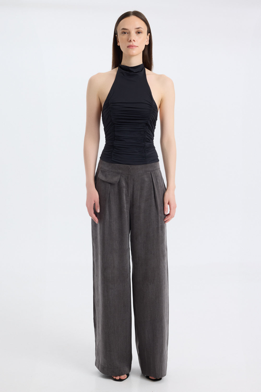 Ruched High-Neck Top