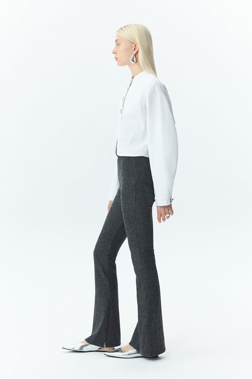 Ribbed Knit Flare Trousers