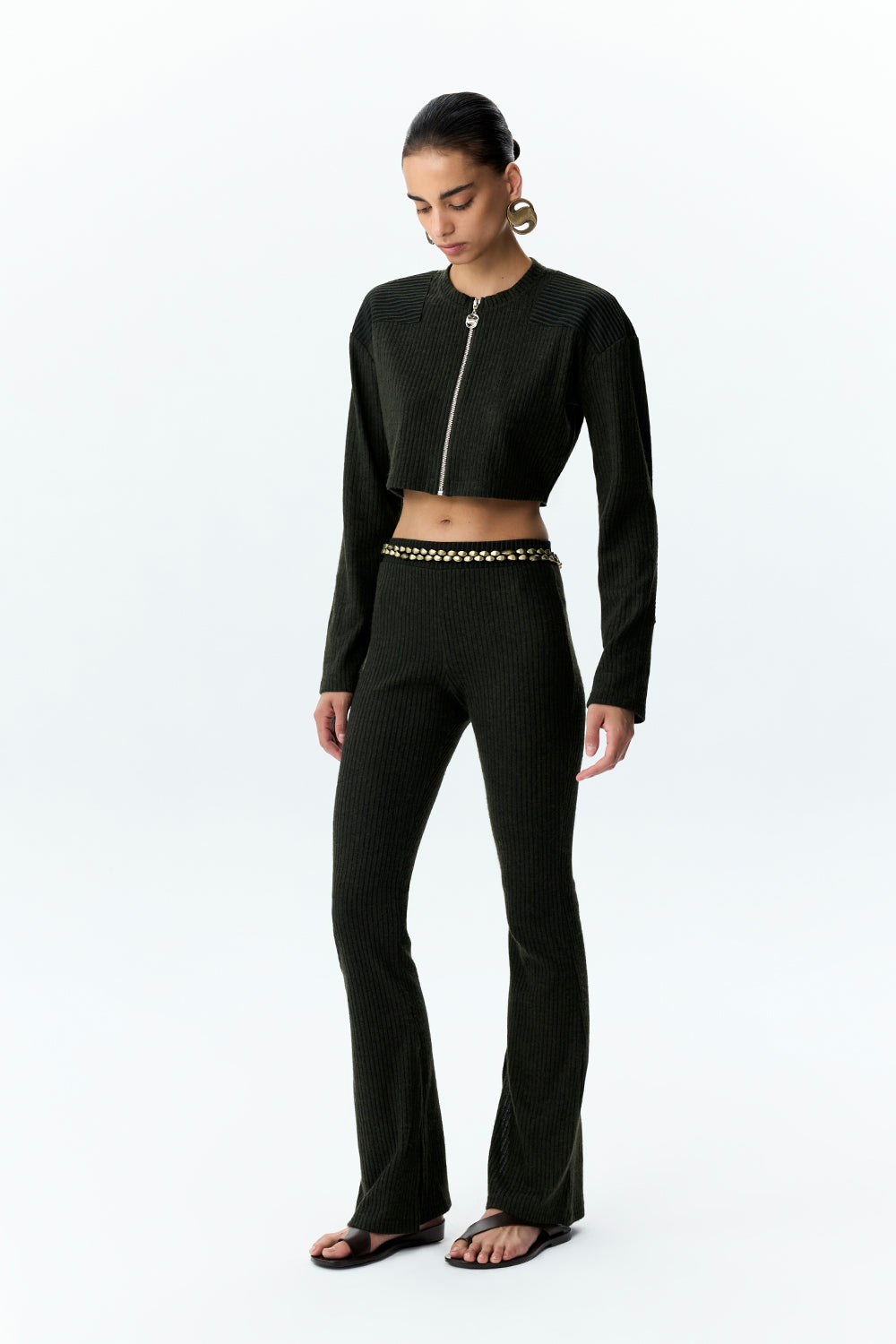 Ribbed Knit Flare Trousers