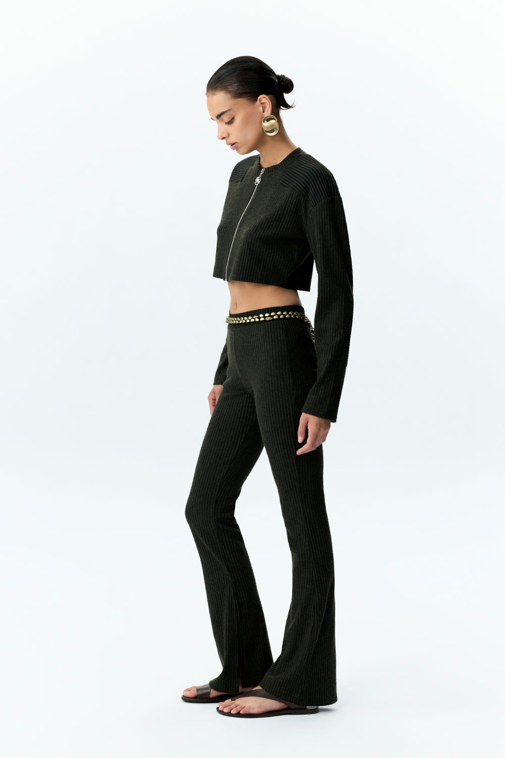 Ribbed Knit Flare Trousers